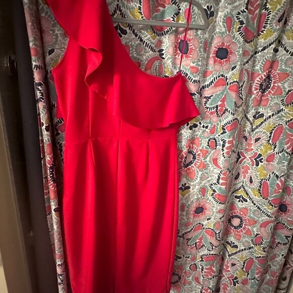 Zara Red Dress-One Shoulder Ruffle Pencil - Picture 6 of 6